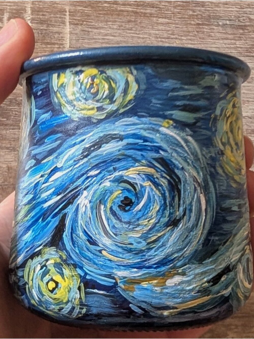 Hand-Painted "Starry Night" Tealight Holders - Set of 2 | Van Gogh Inspired Jars - Picture 11 of 16